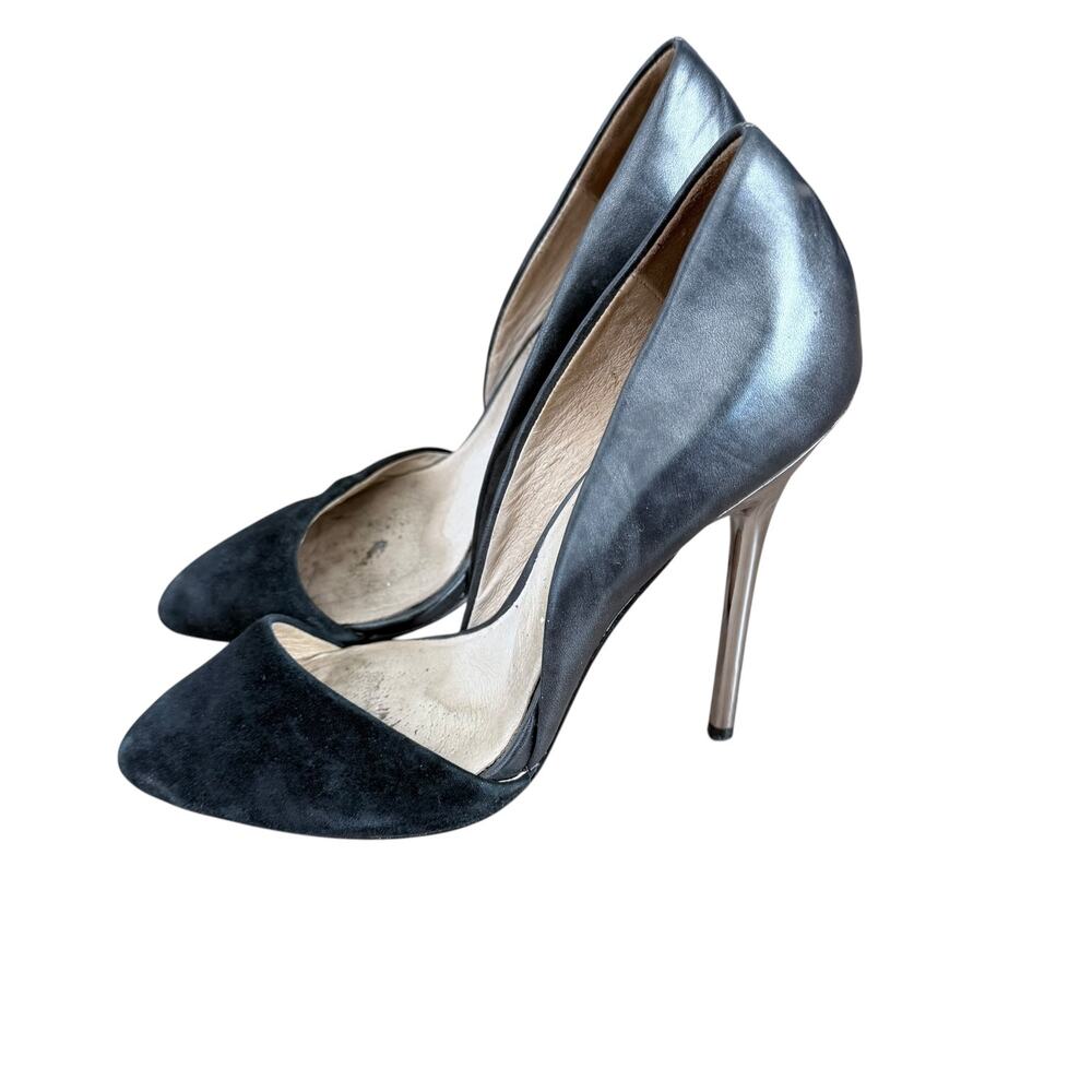 L.A.M.B. LAMB Heels Black Leather Suede Pointed Toes Shoes Womens 7.5M